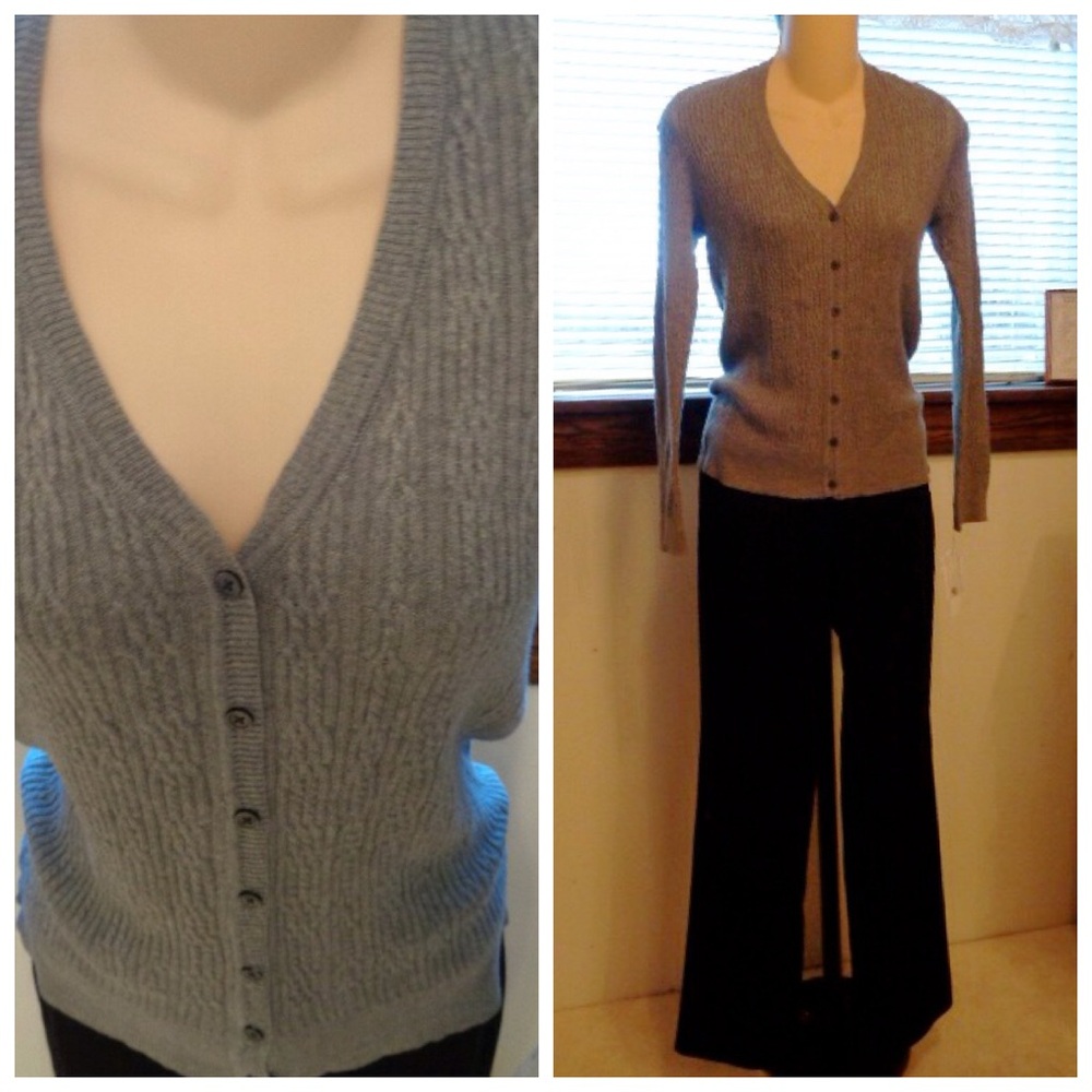 Liz Claiborne Classy Smoke Heather Grey Button Front Sweater PM NWT
